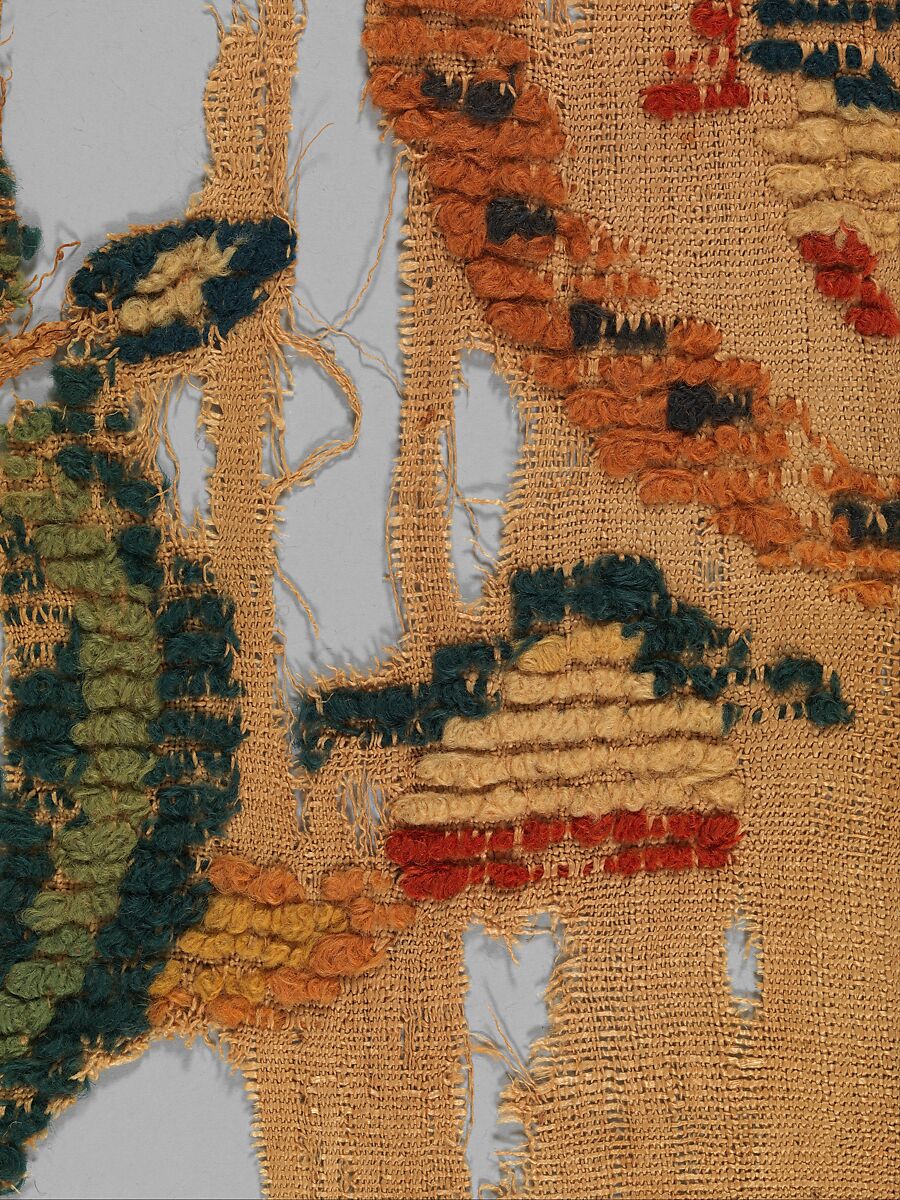 Textile Fragment, Wool, linen; plain weave, weft loop weave