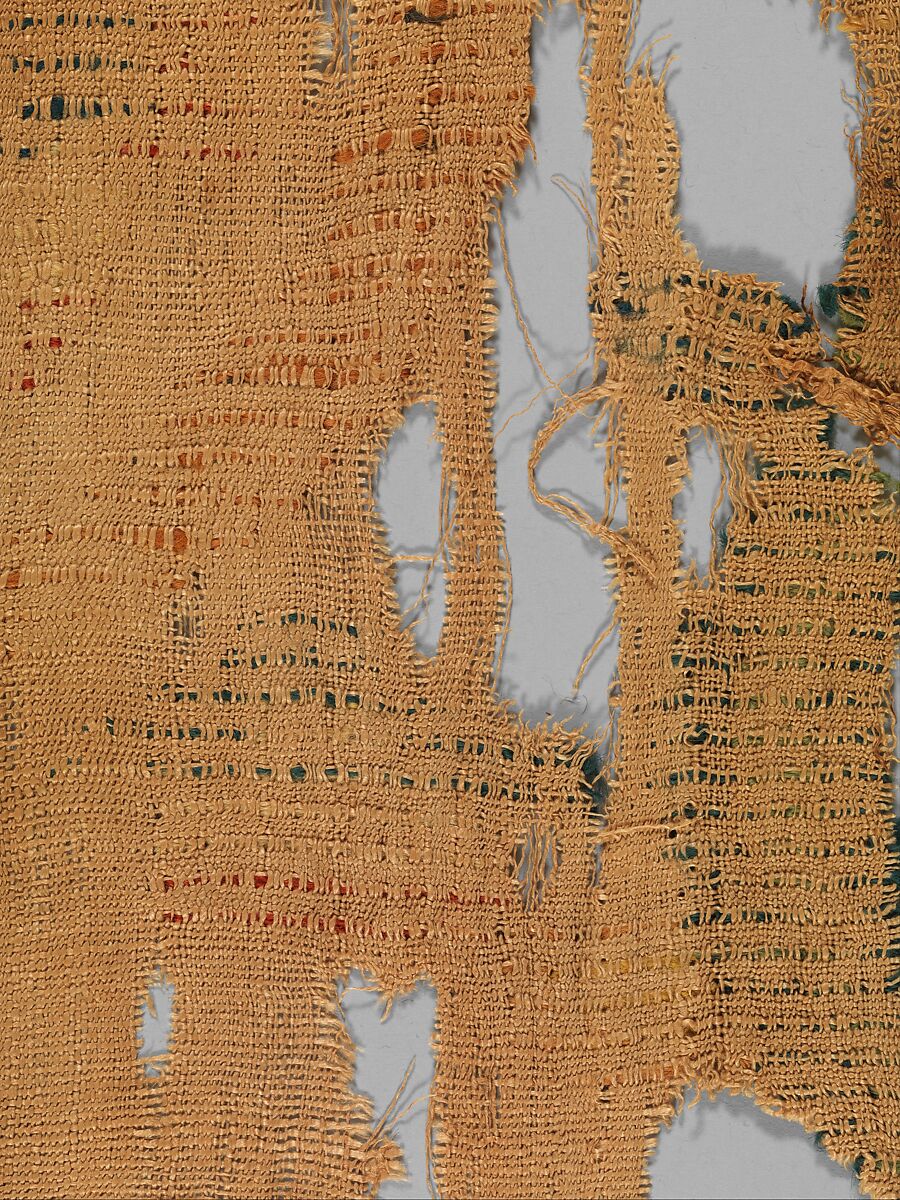 Textile Fragment, Wool, linen; plain weave, weft loop weave