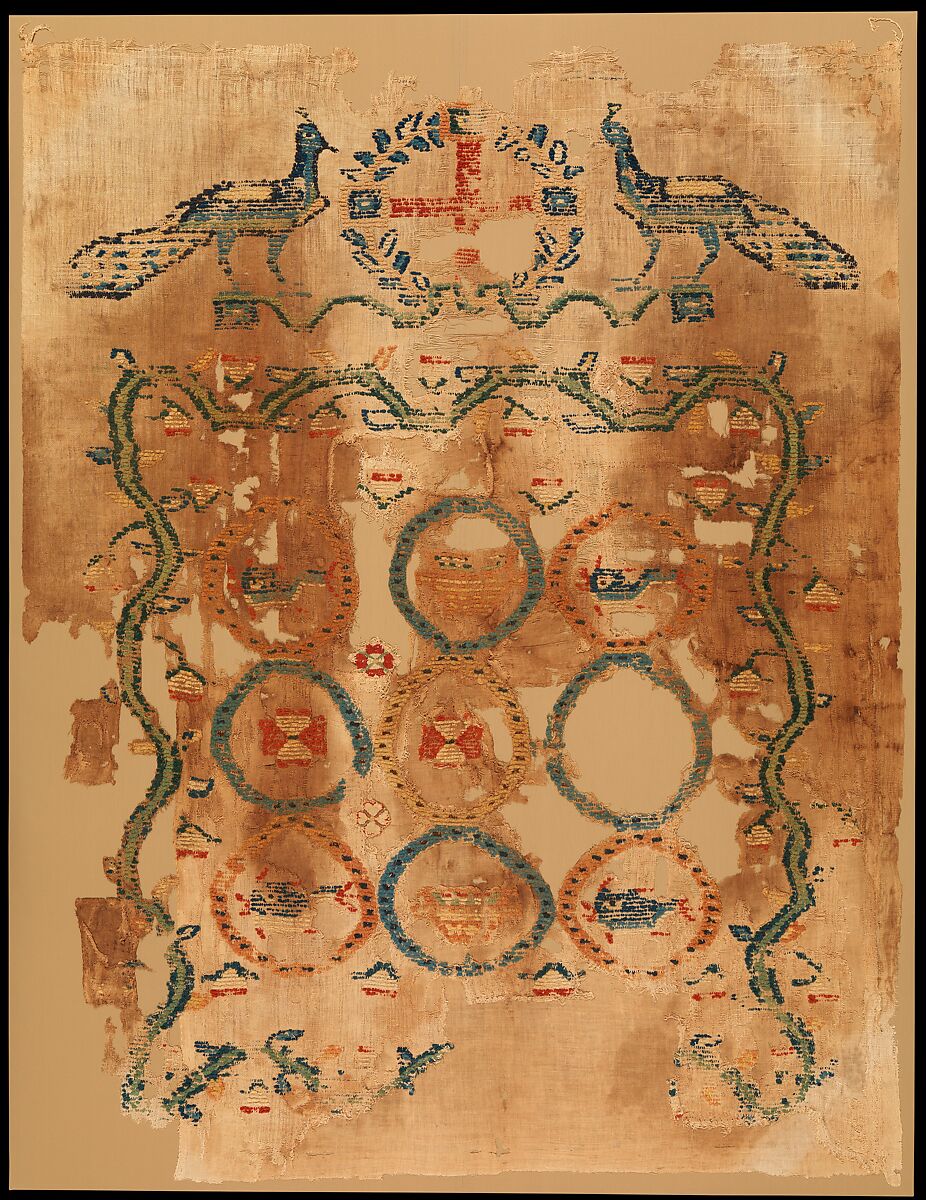 Textile Fragment, Wool, linen; plain weave, weft loop weave