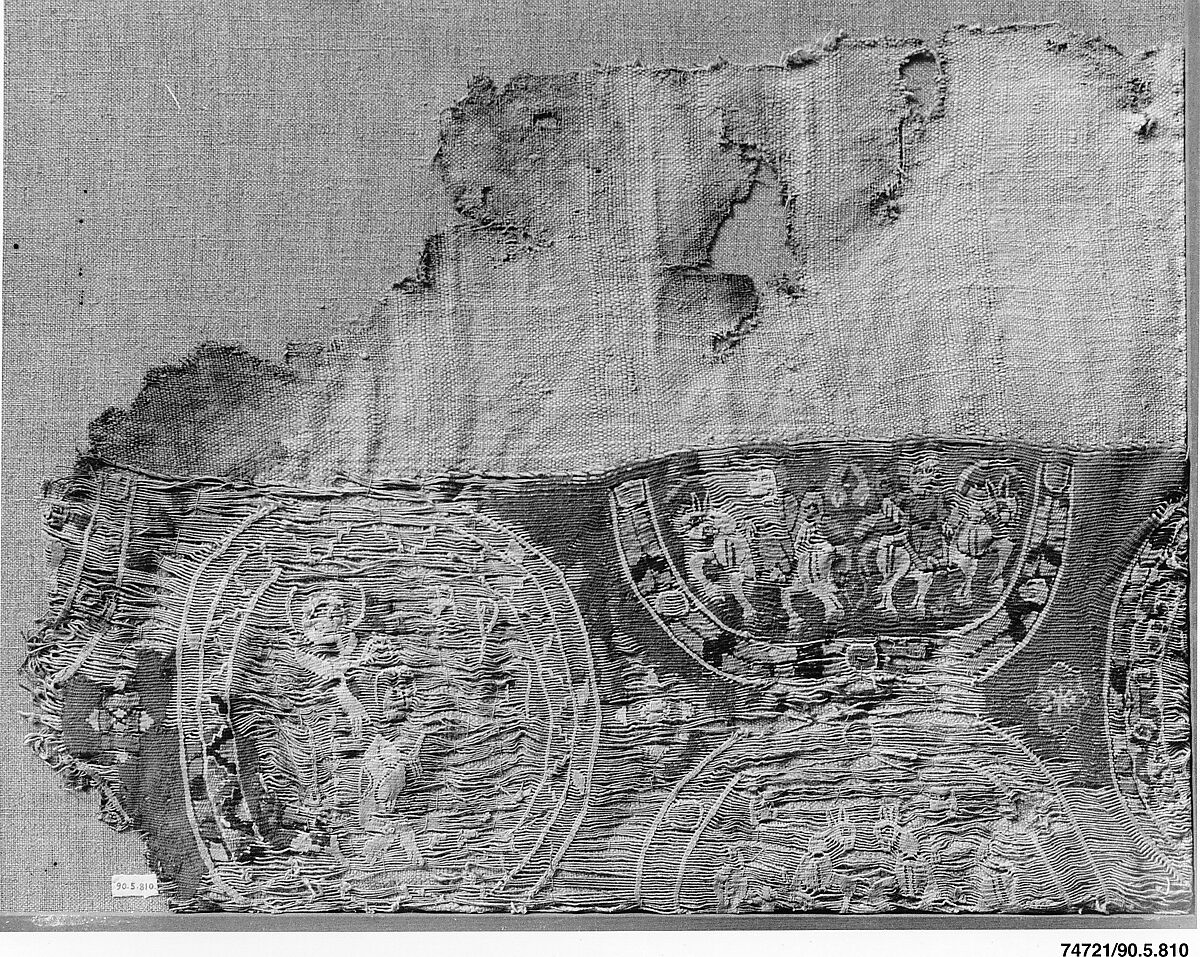 Textile Fragment, Wool, linen; plain weave, tapestry weave