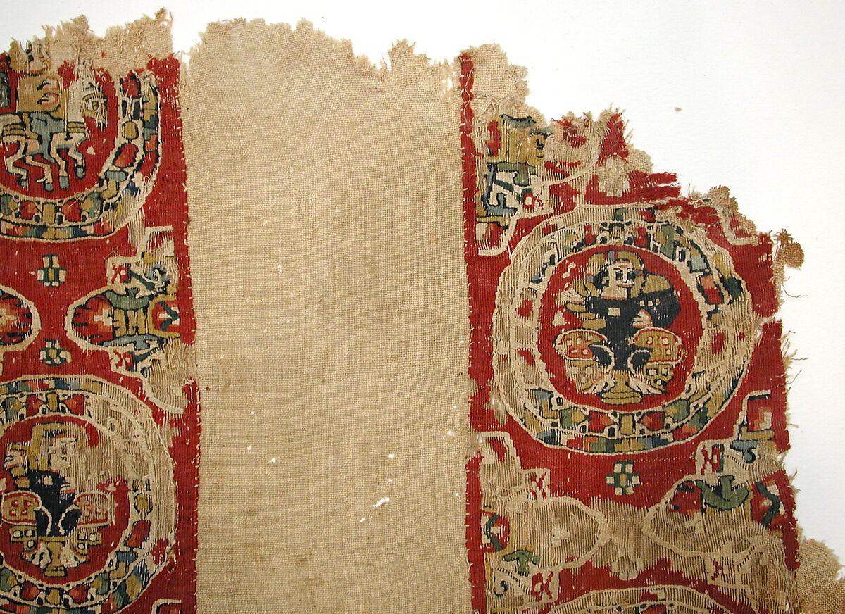 Textile Fragment, Wool, linen; plain weave, tapestry weave