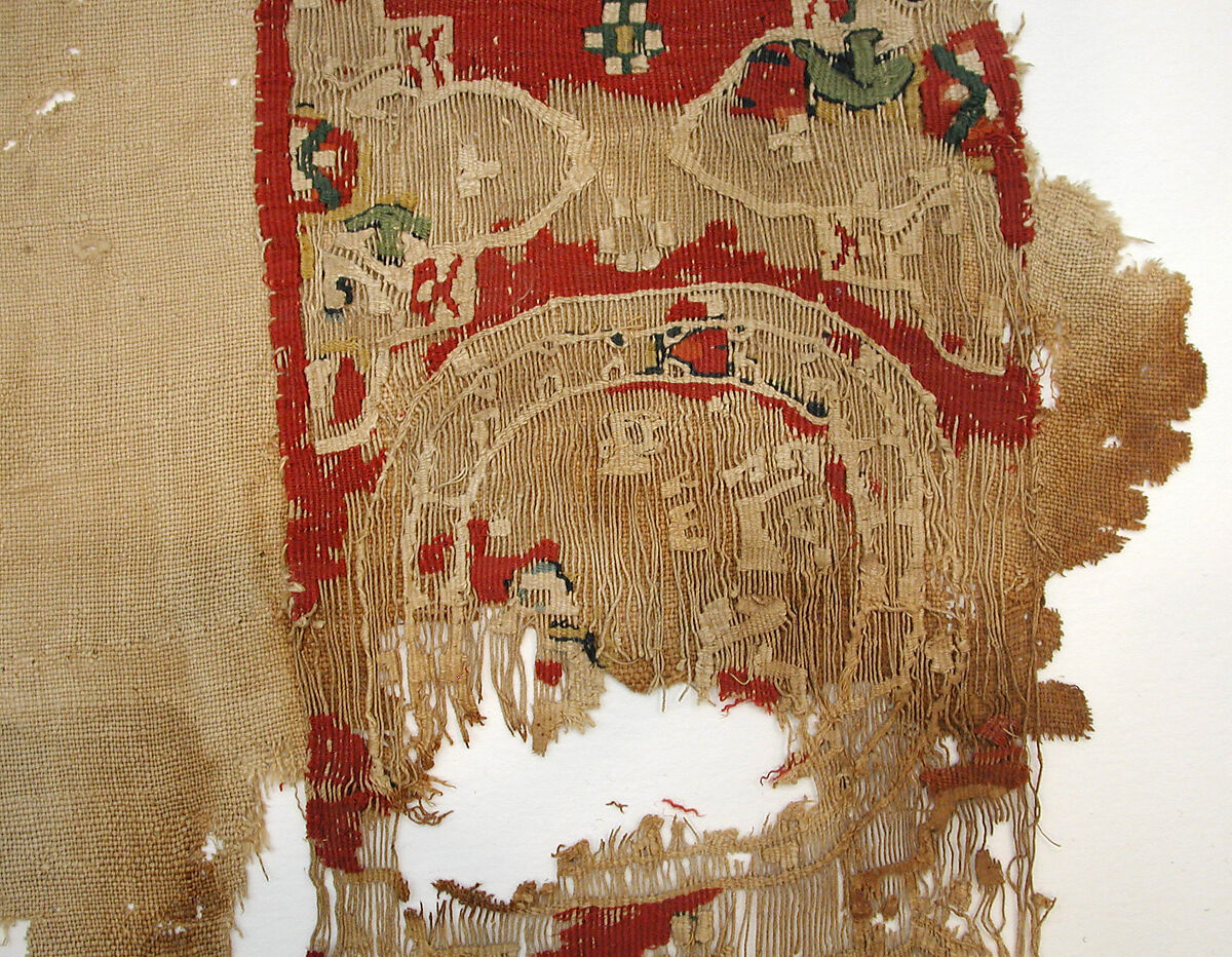 Textile Fragment, Wool, linen; plain weave, tapestry weave