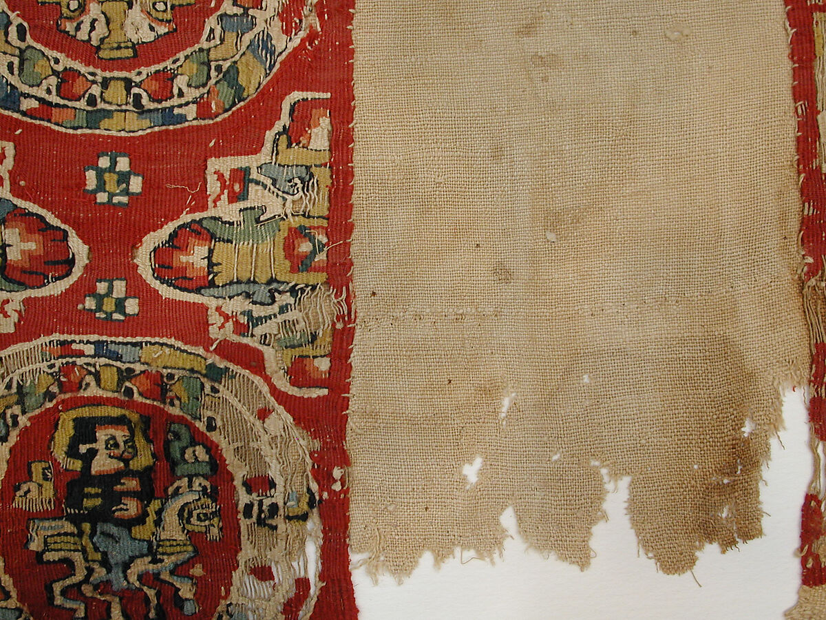 Textile Fragment, Wool, linen; plain weave, tapestry weave