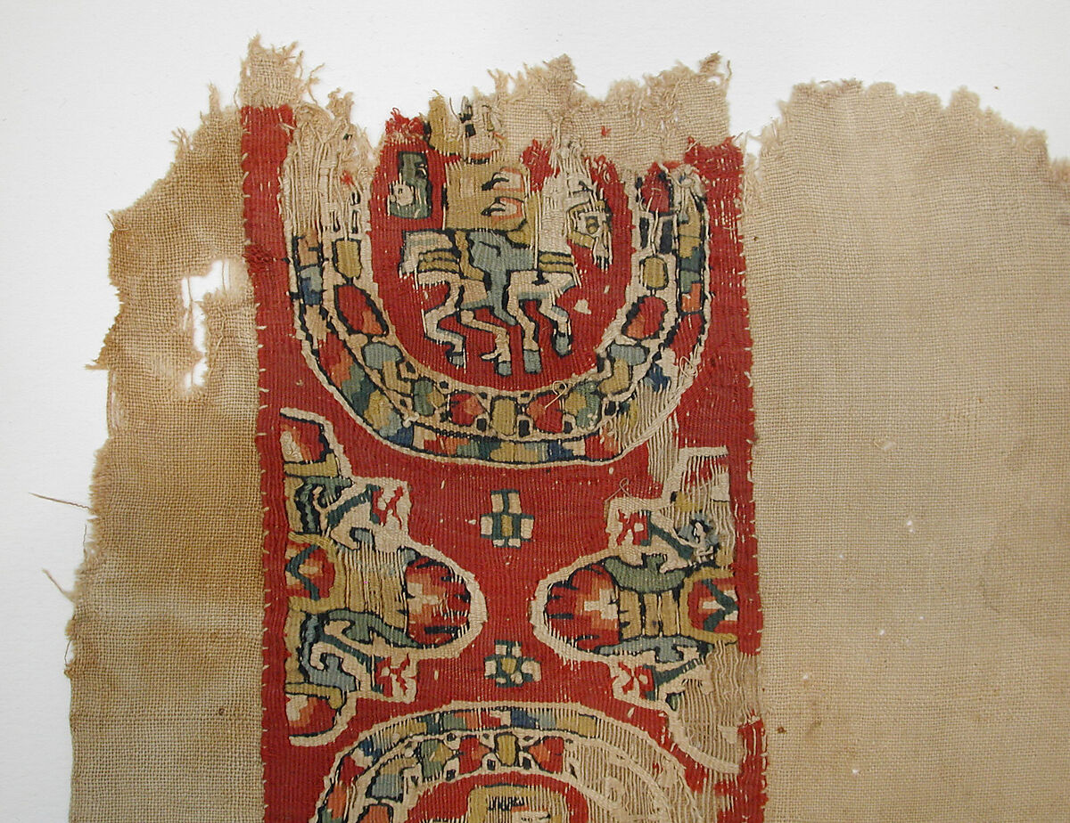 Textile Fragment, Wool, linen; plain weave, tapestry weave