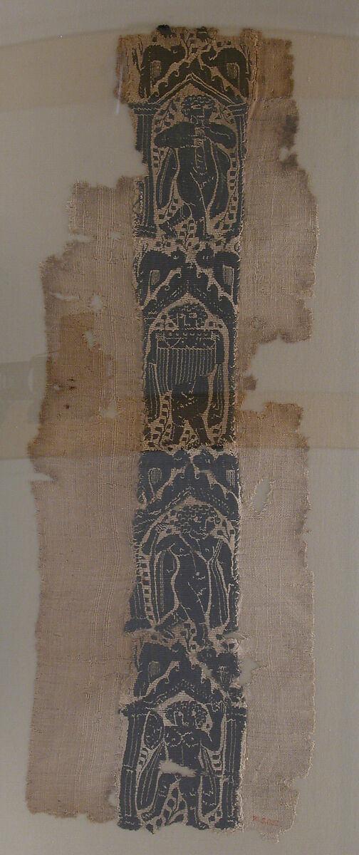 Fragment of a Band with Musicians and Warriors, Linen, wool; plain weave, tapestry weave