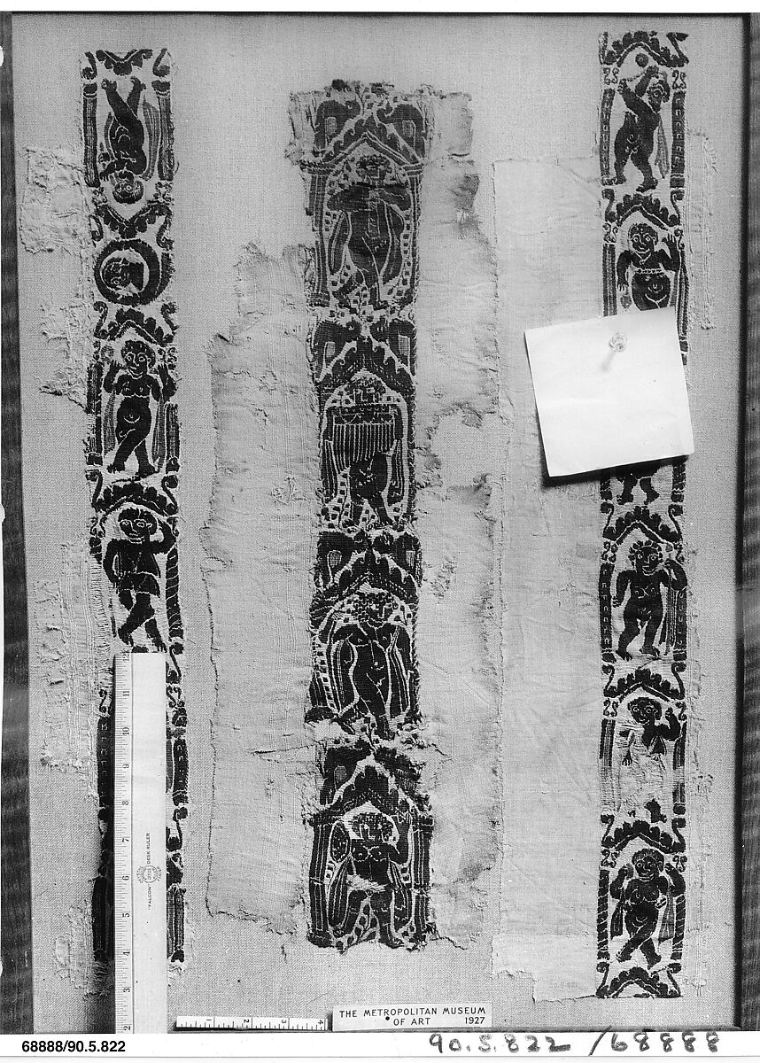 Fragment of a Band with Musicians and Warriors, Linen, wool; plain weave, tapestry weave