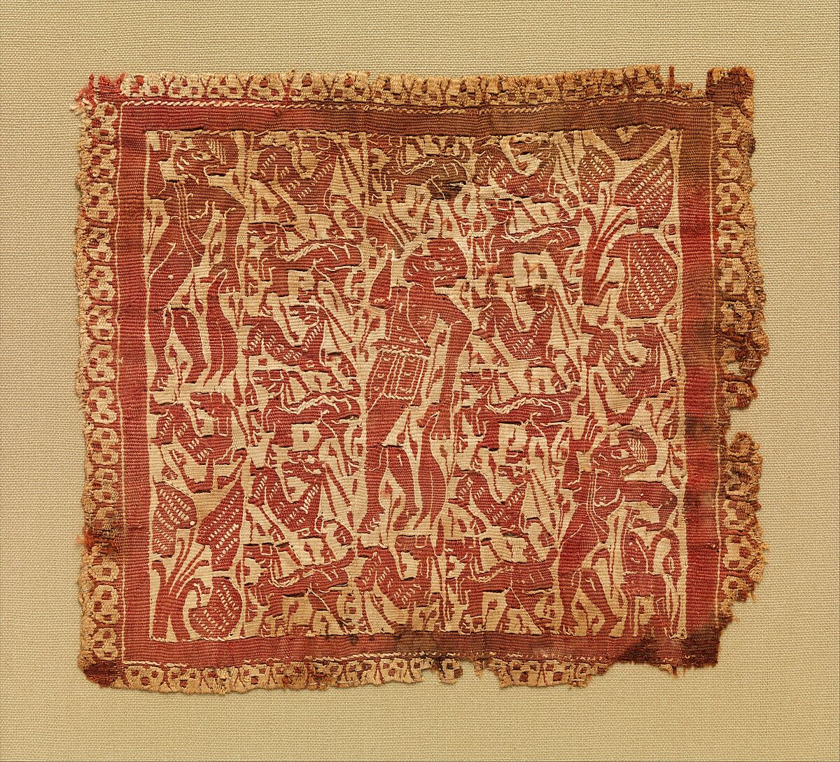 Square with Bucolic Landscape, Linen, wool; plain weave, tapestry weave