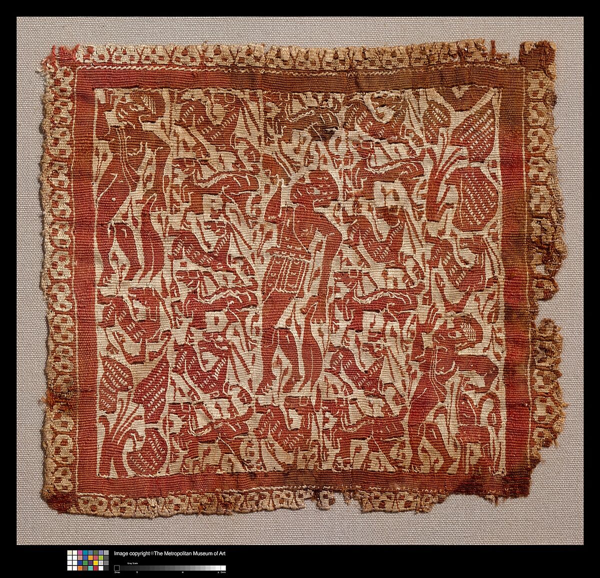 Square with Bucolic Landscape, Linen, wool; plain weave, tapestry weave