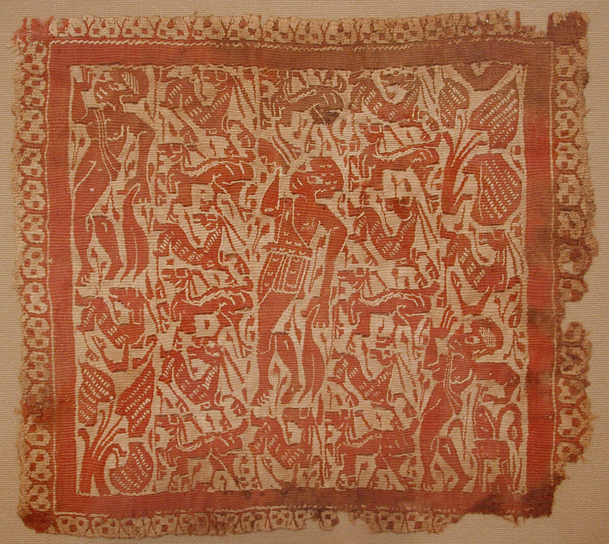 Square with Bucolic Landscape, Linen, wool; plain weave, tapestry weave