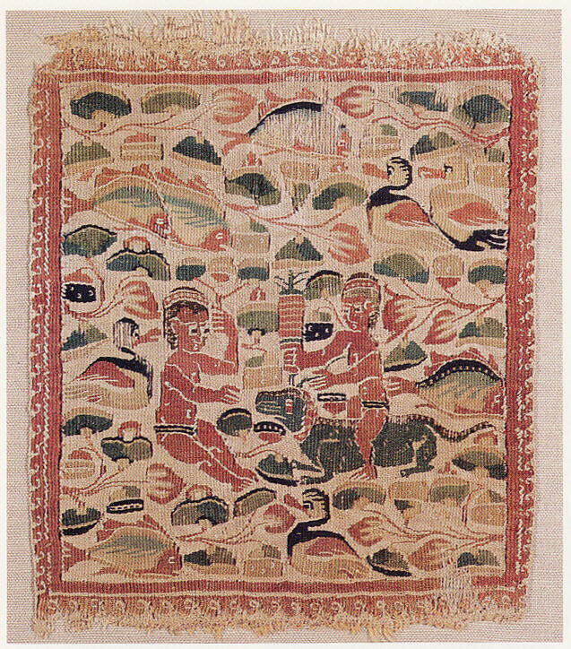 Square with Putti in a Nilotic Landscape, Linen, wool; plain weave, tapestry weave
