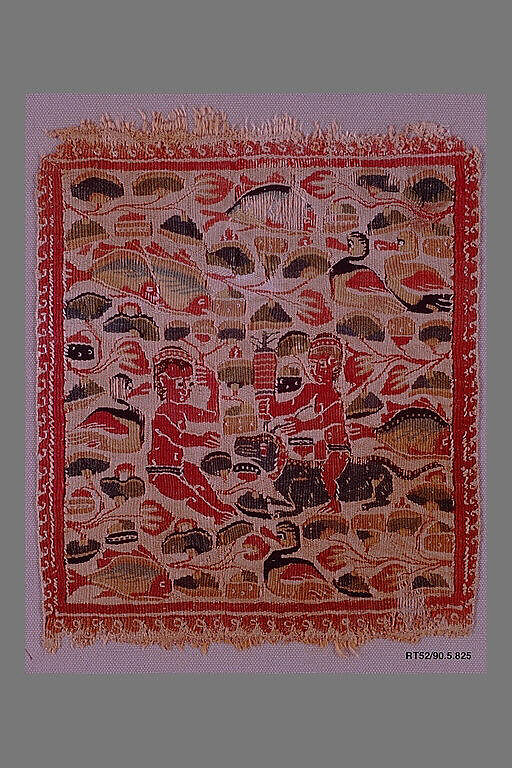 Square with Putti in a Nilotic Landscape, Linen, wool; plain weave, tapestry weave