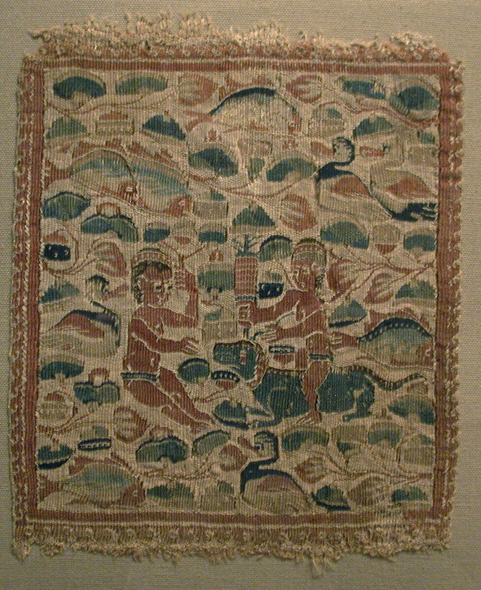 Square with Putti in a Nilotic Landscape, Linen, wool; plain weave, tapestry weave