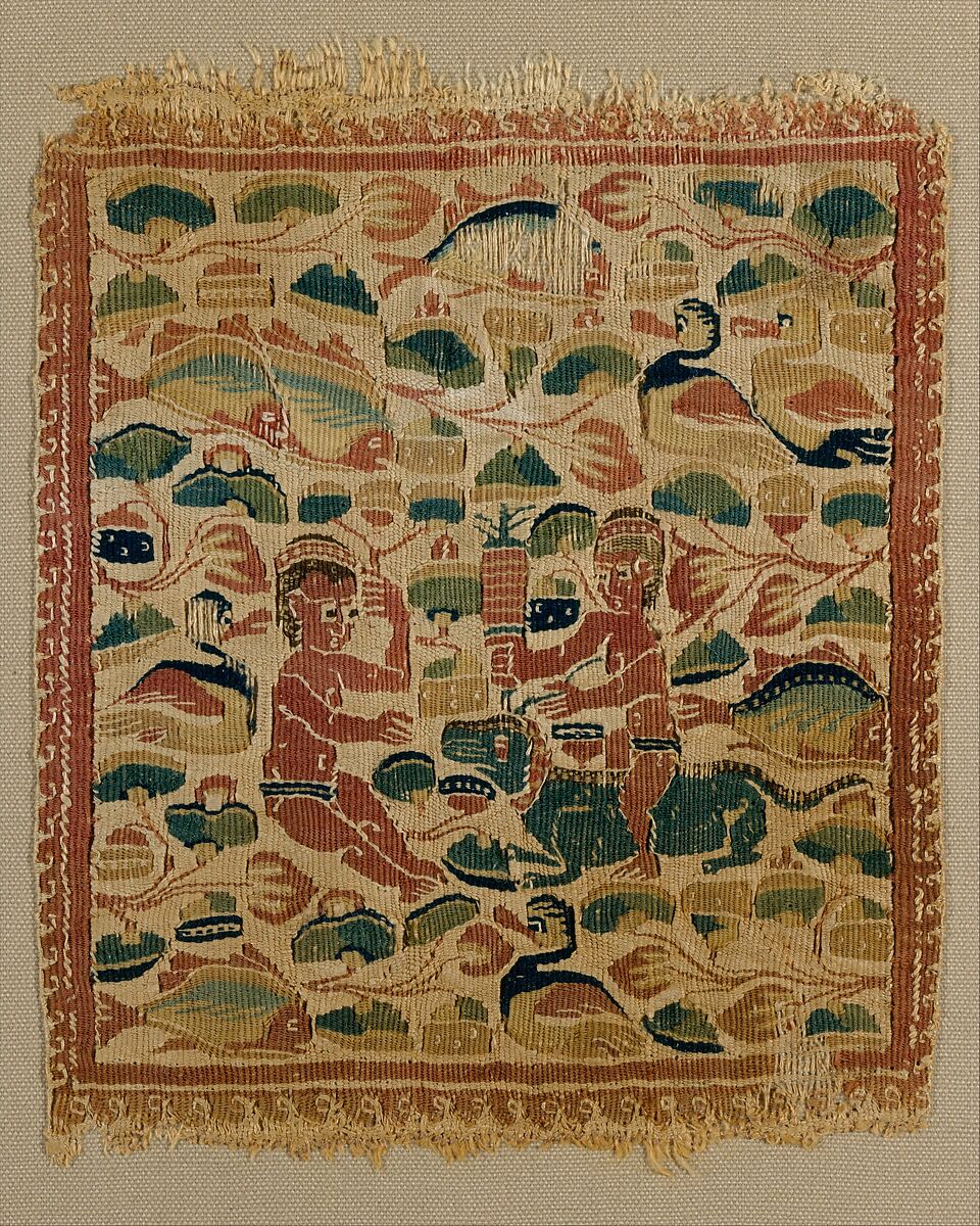 Square with Putti in a Nilotic Landscape, Linen, wool; plain weave, tapestry weave