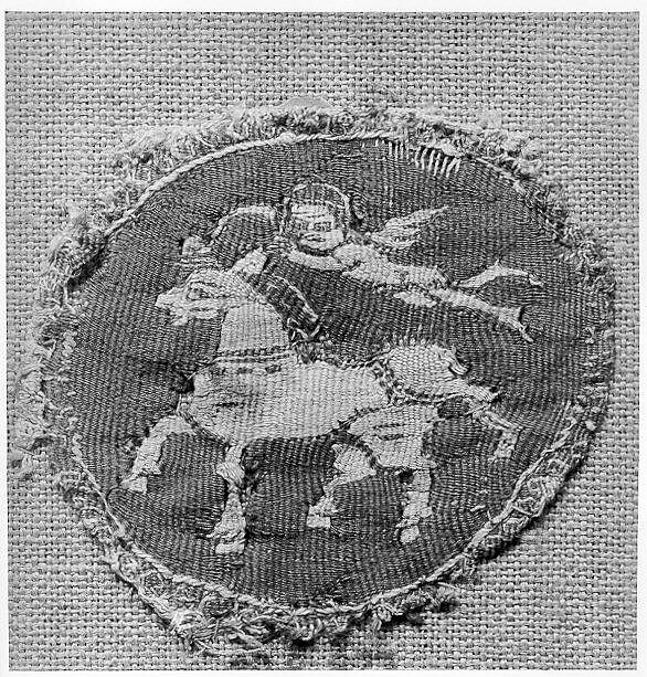Roundel with Putto and Horse, Linen, wool; plain weave, tapestry weave
