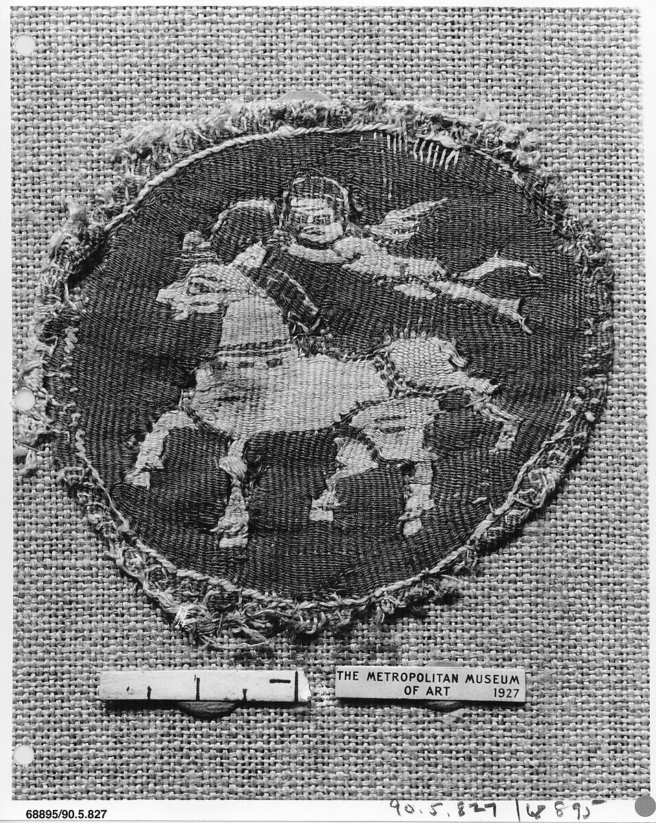 Roundel with Putto and Horse, Linen, wool; plain weave, tapestry weave
