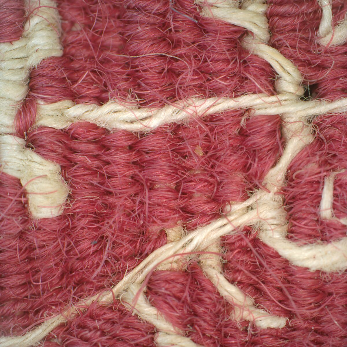 Sleeve Fragment with a Band Decorated with an Animal, Tapestry weave in red wool (dyed with madder) and undyed linen on plain-weave ground of undyed linen; details in flying shuttle in undyed linen; weft loop pile with undyed linen