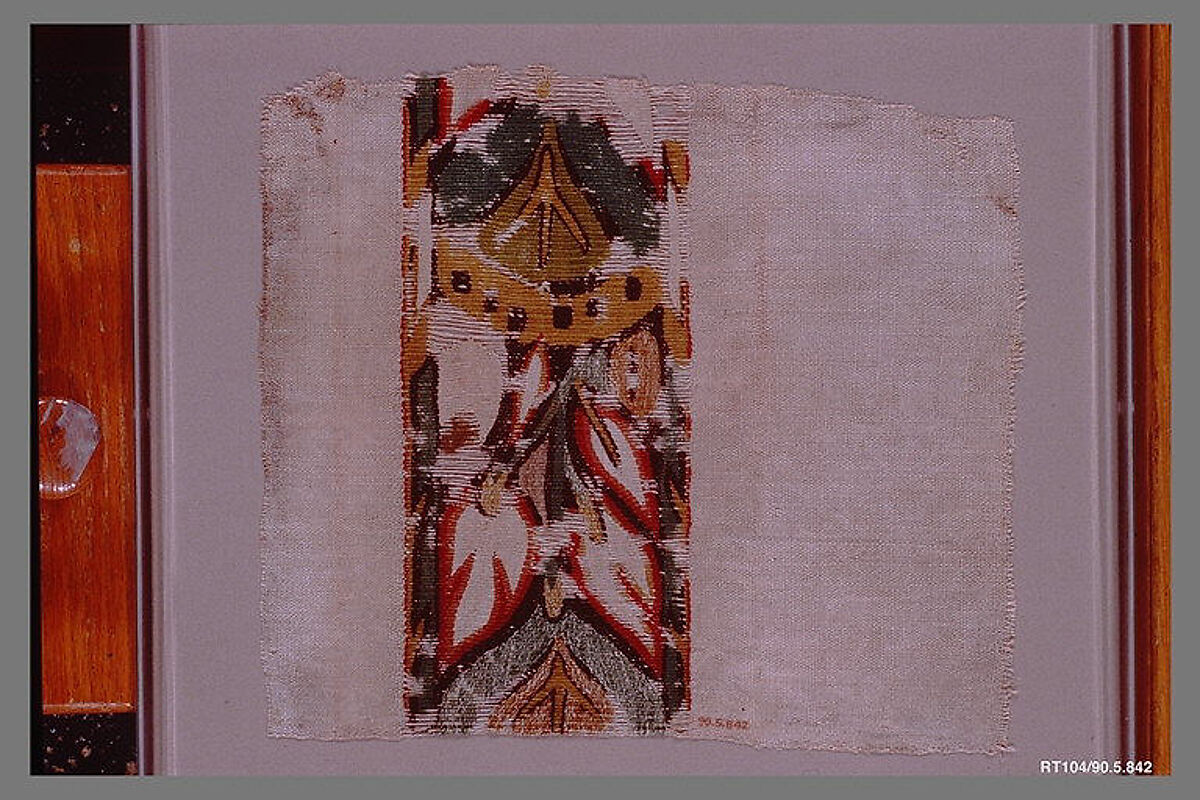 Fragment with a Lotus Band Motif, Linen, wool; tapestry weave 
