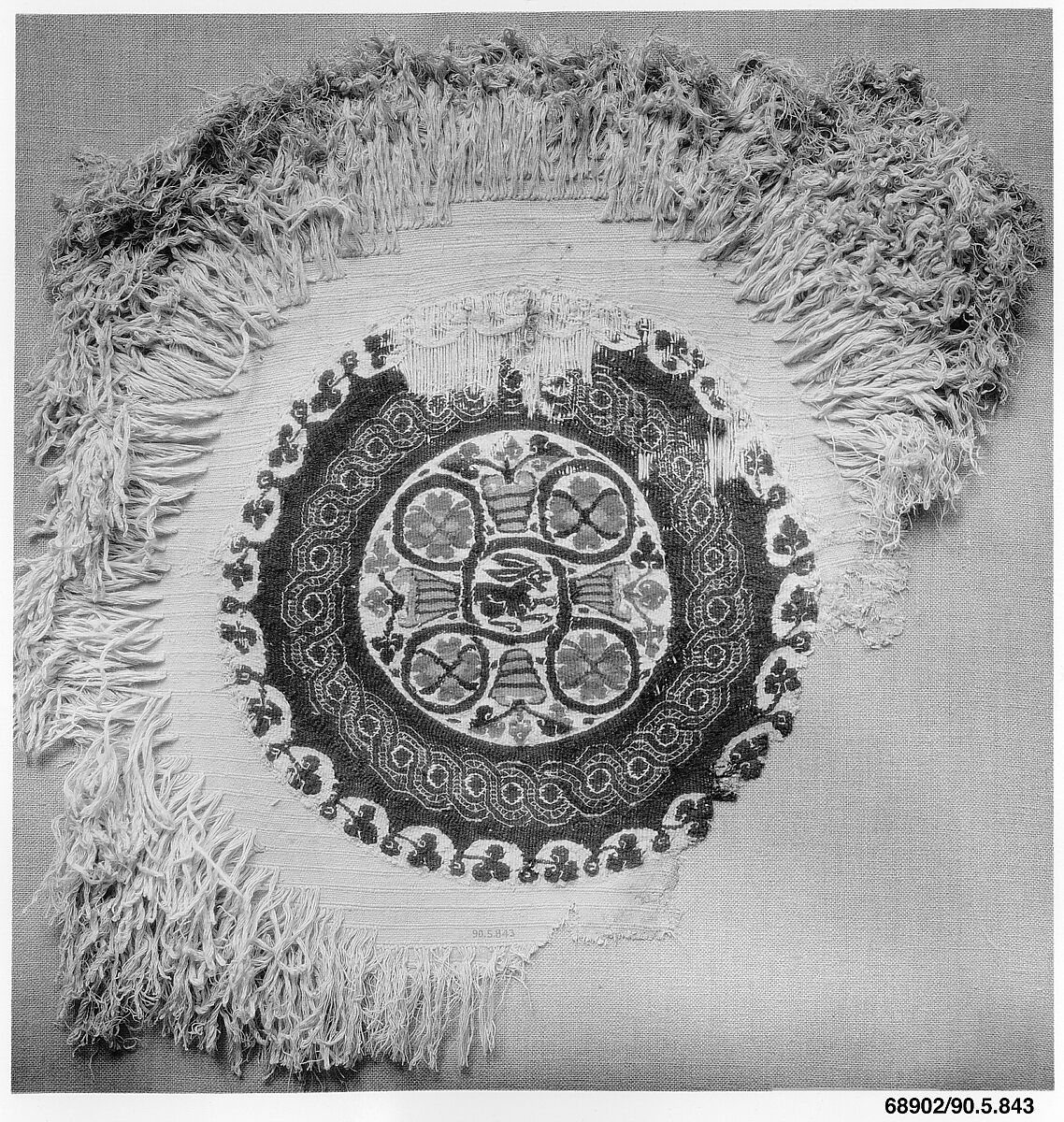 Fragment with a Roundel and Loop Pile, Linen, wool