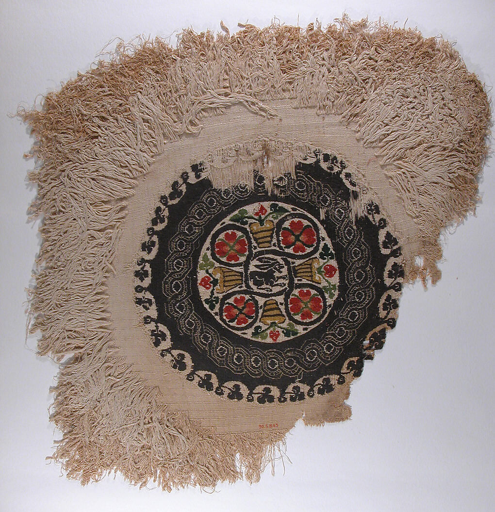 Fragment with a Roundel and Loop Pile, Linen, wool 