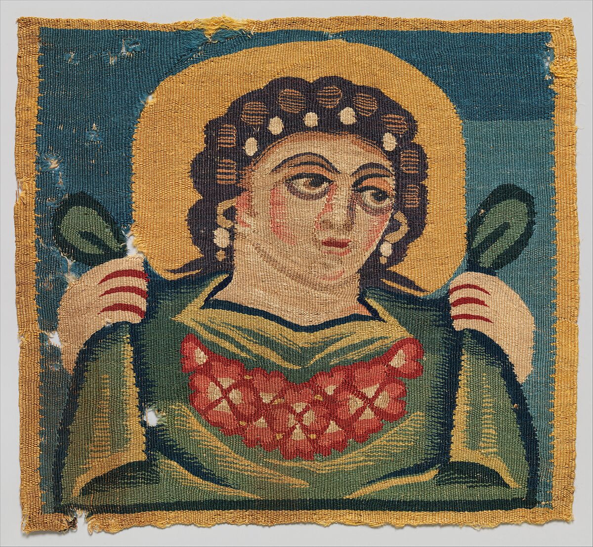 Tabula (Square) with the Head of Spring, Linen, wool