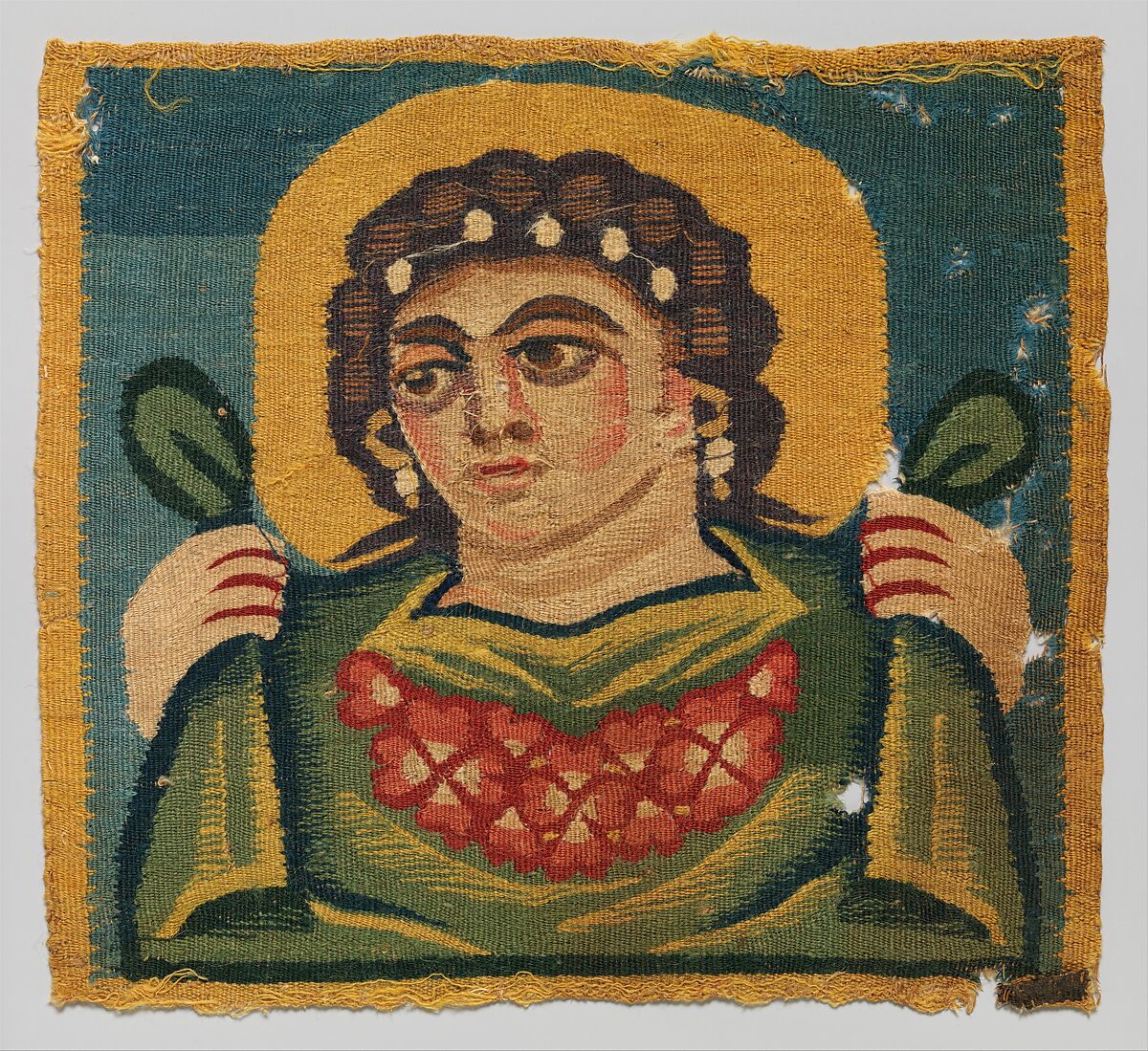 Tabula (Square) with the Head of Spring, Linen, wool
