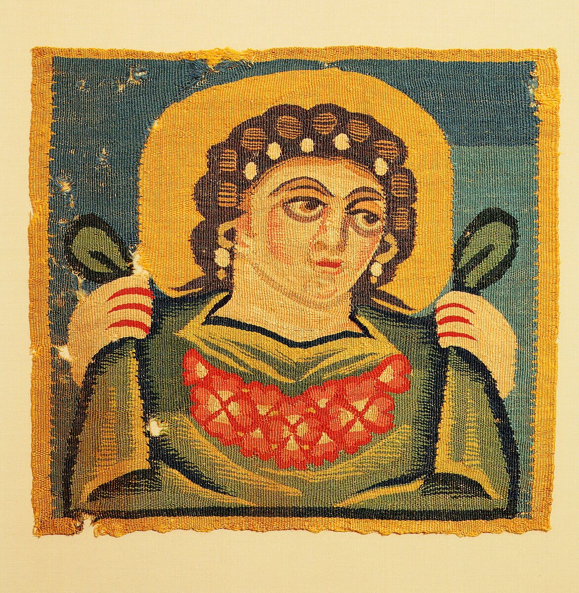 Tabula (Square) with the Head of Spring, Linen, wool