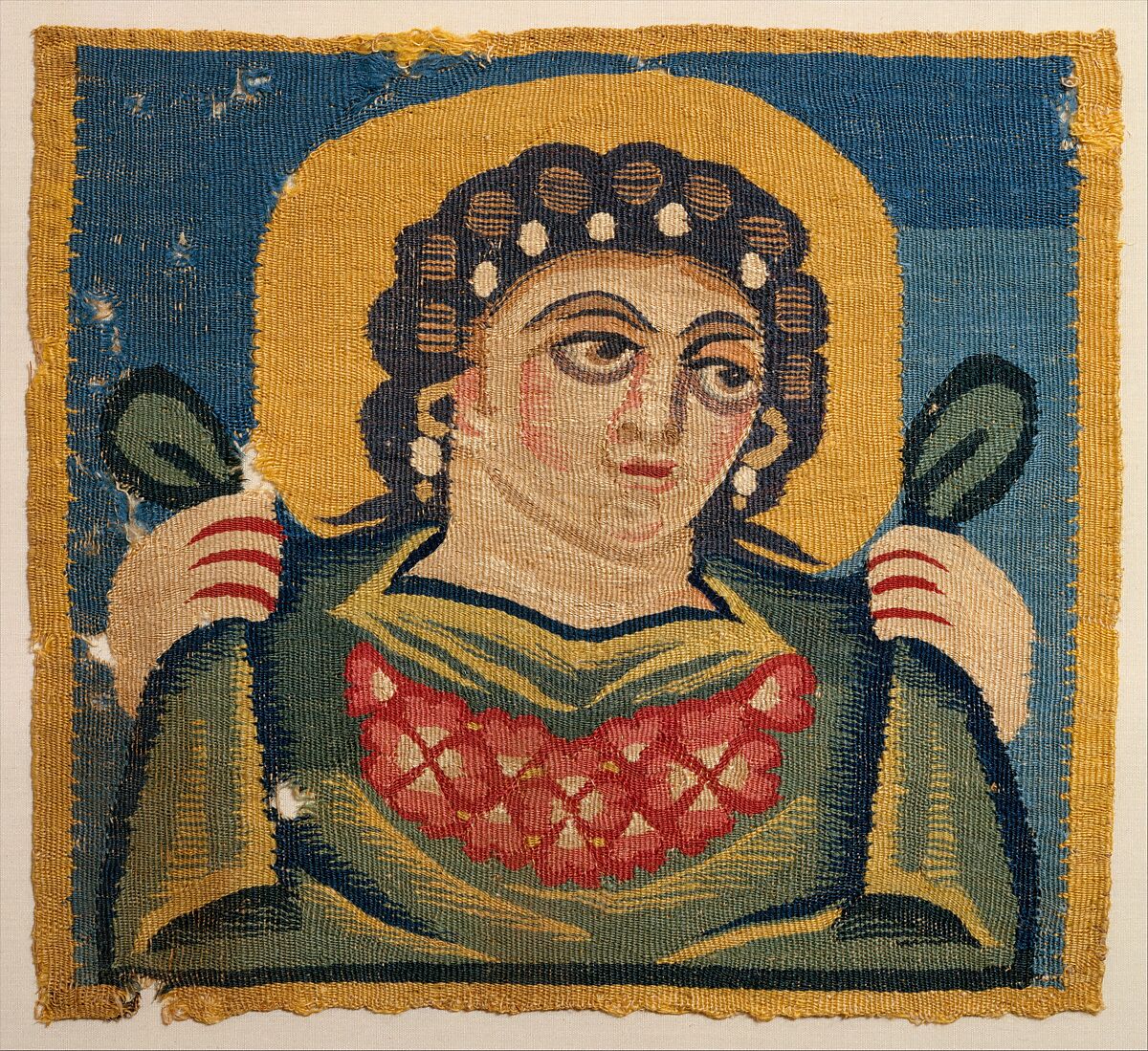 Tabula (Square) with the Head of Spring, Linen, wool