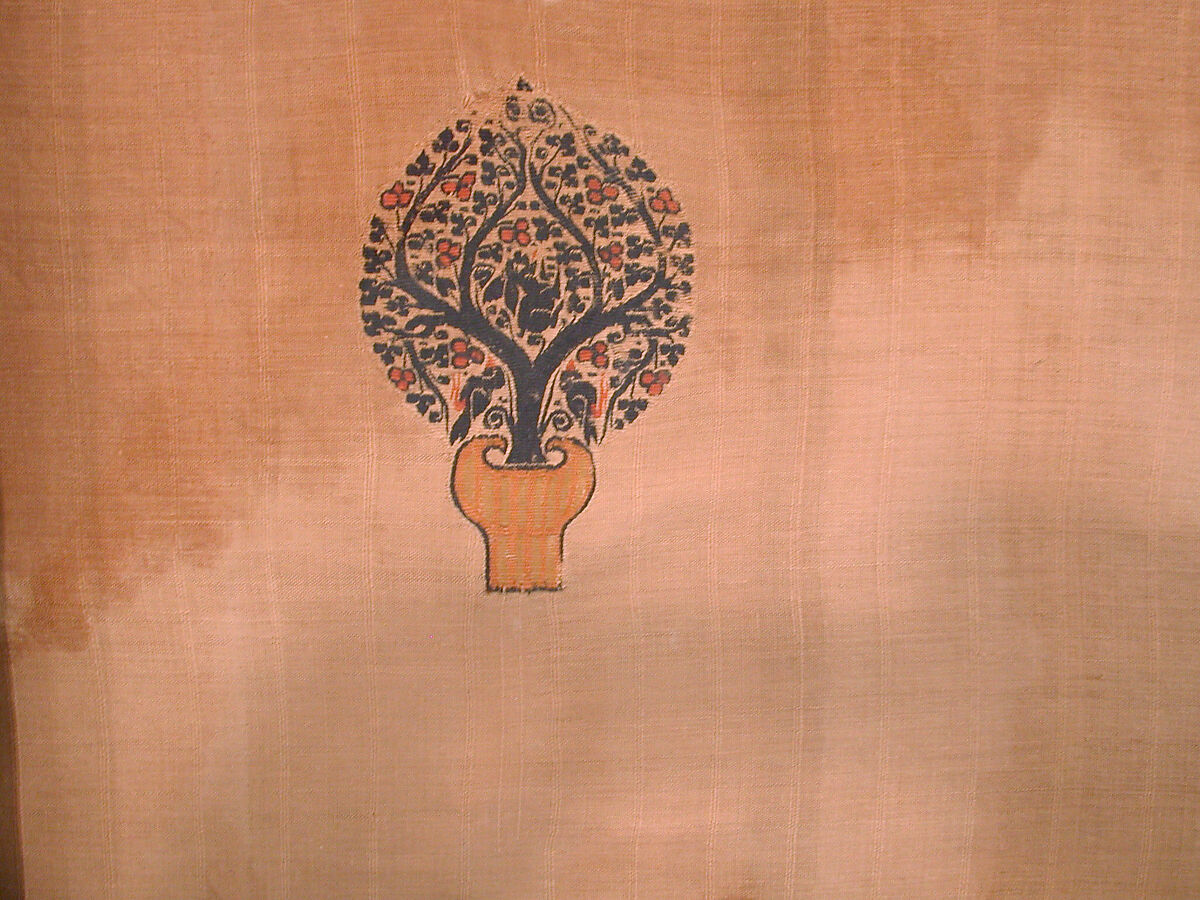 Large Cover with Four Trees of Life Inhabited by Rabbits and Birds, Linen, wool