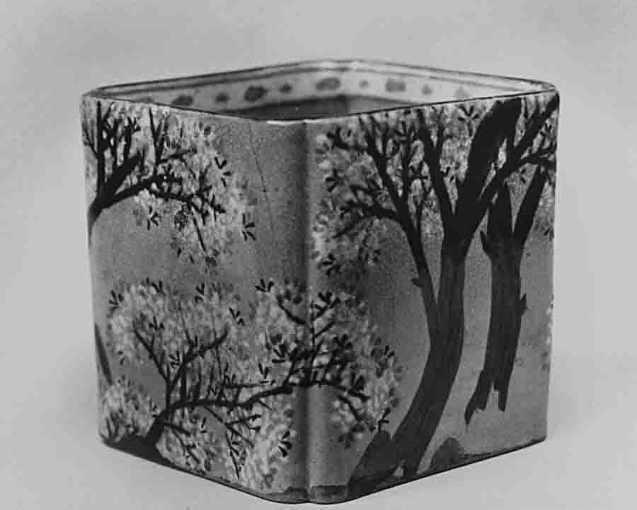 Jar, Pottery with craquele glaze and low-relief decoration with enamels (Kyoto ware, Kenzan style), Japan 