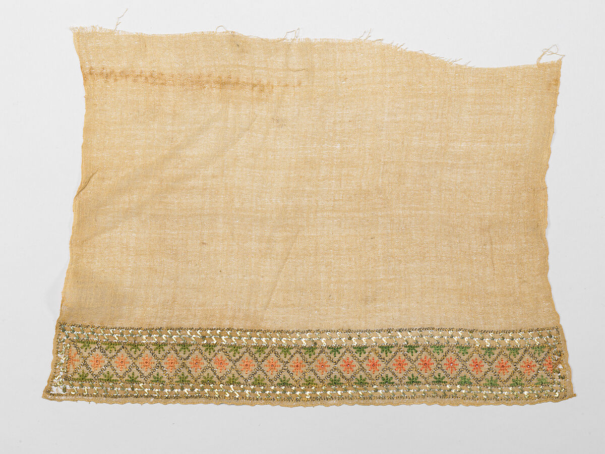 Towel, Silk, silver thread, linen 