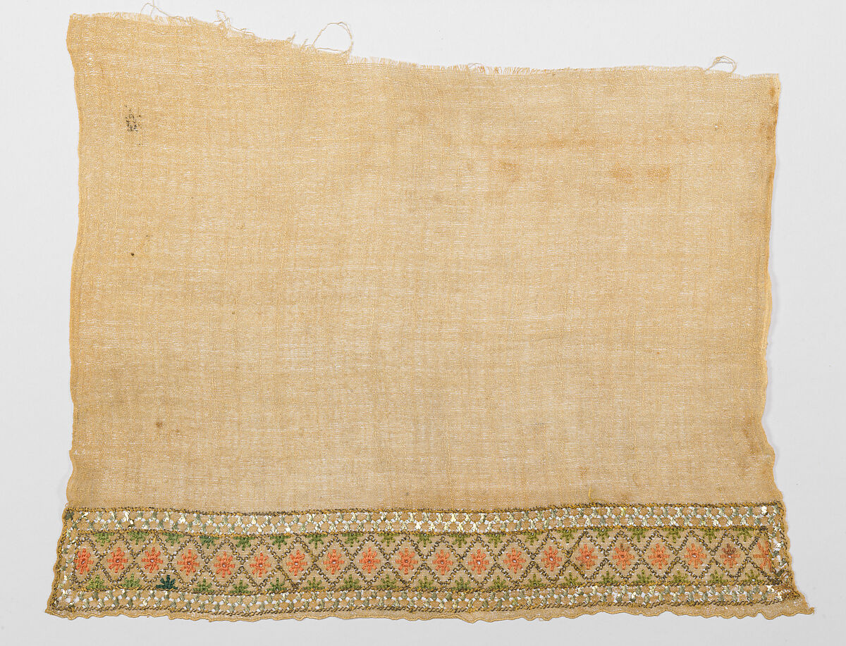 Towel, Silk, silver thread, linen 