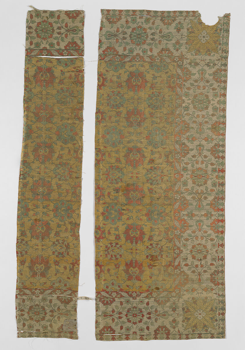 Textile Fragments, Silk and metal-wrapped thread; lampas 