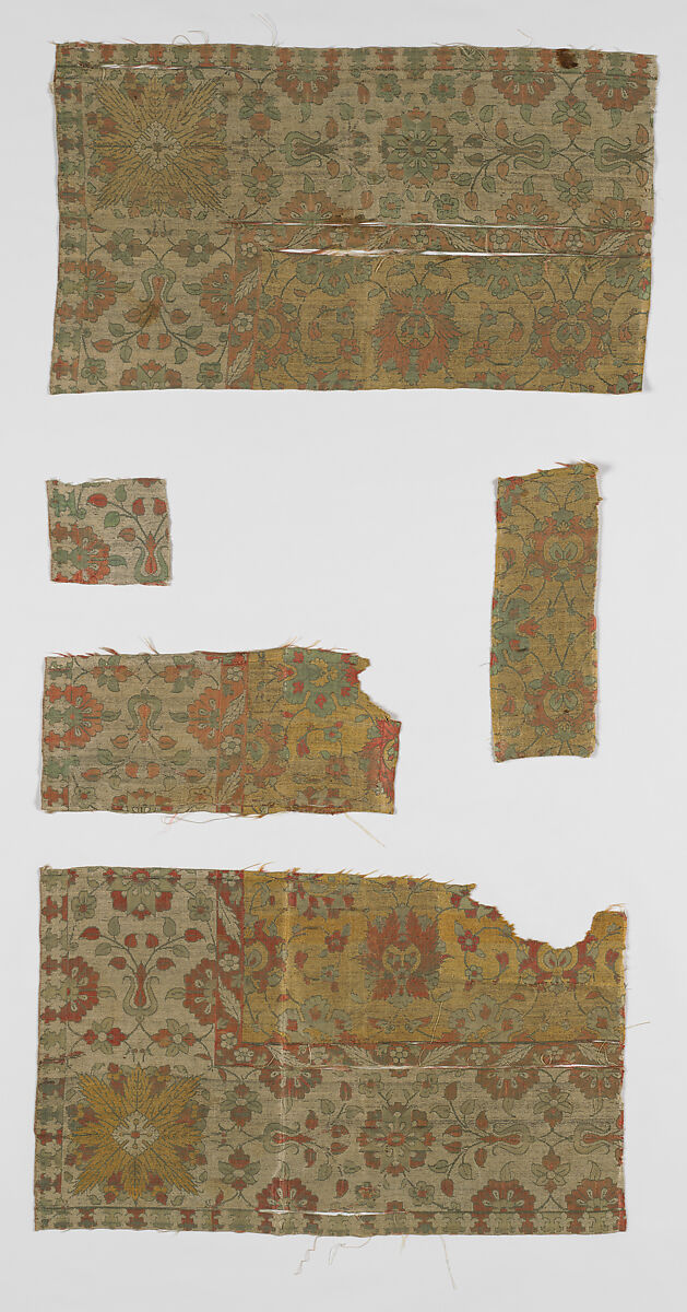 Textile Fragments, Silk and metal-wrapped thread; lampas