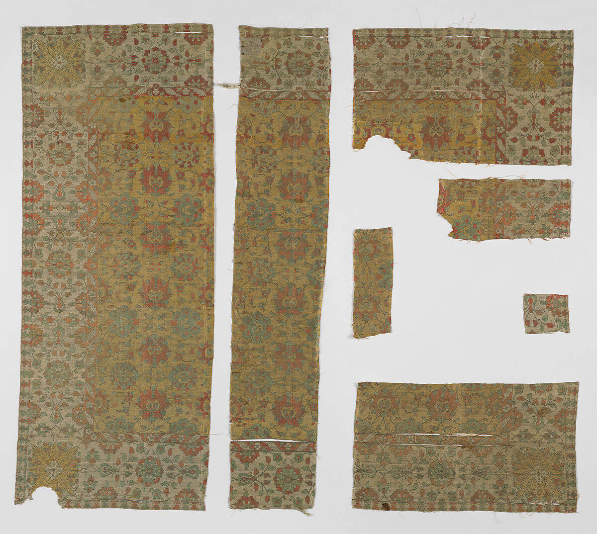 Textile Fragments, Silk and metal-wrapped thread; lampas