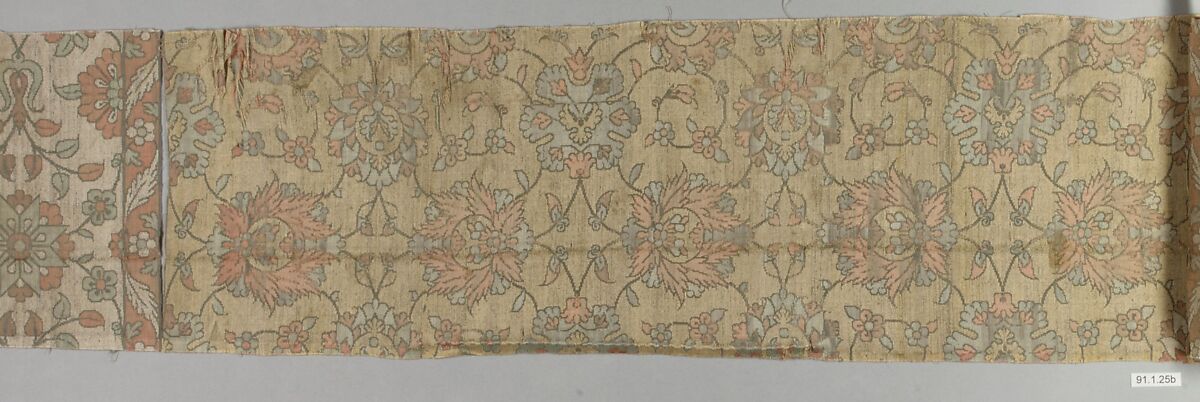 Textile Fragments, Silk and metal-wrapped thread; lampas