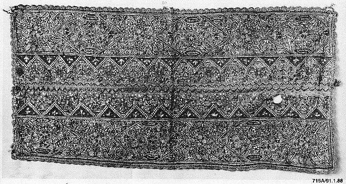 Towel Ends, Silk and metal thread on linen; embroidered