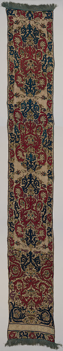 Fragment of a Hanging, Silk on linen; embroidered 