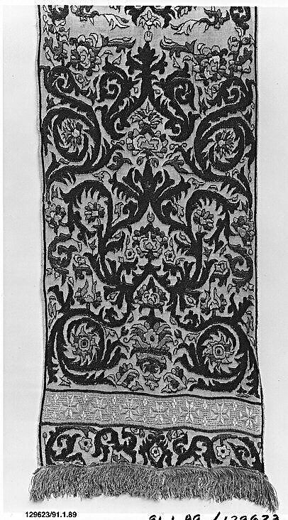 Fragment of a Hanging, Silk on linen; embroidered