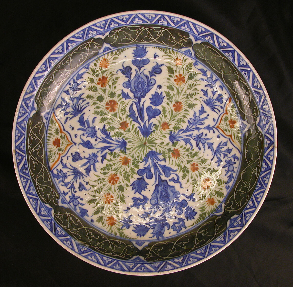 Dish with Floral Designs, Stonepaste; polychrome painted under transparent glaze