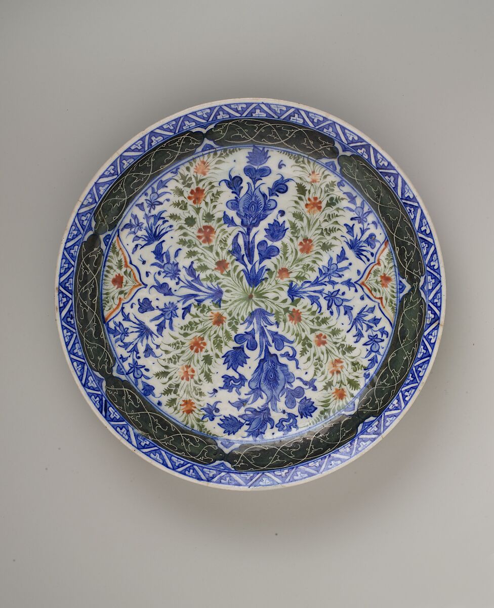 Dish with Floral Designs, Stonepaste; polychrome painted under transparent glaze 