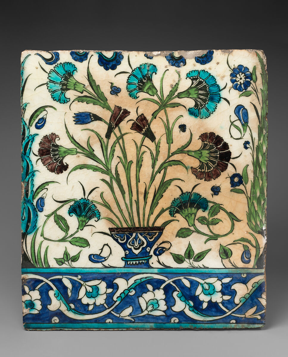 Tile, Stonepaste; painted and glazed 