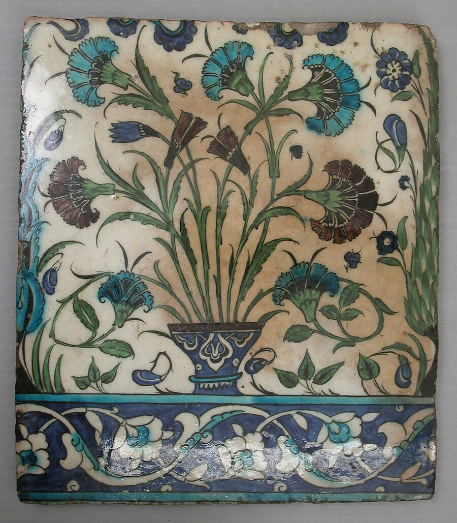 Tile, Stonepaste; painted and glazed 