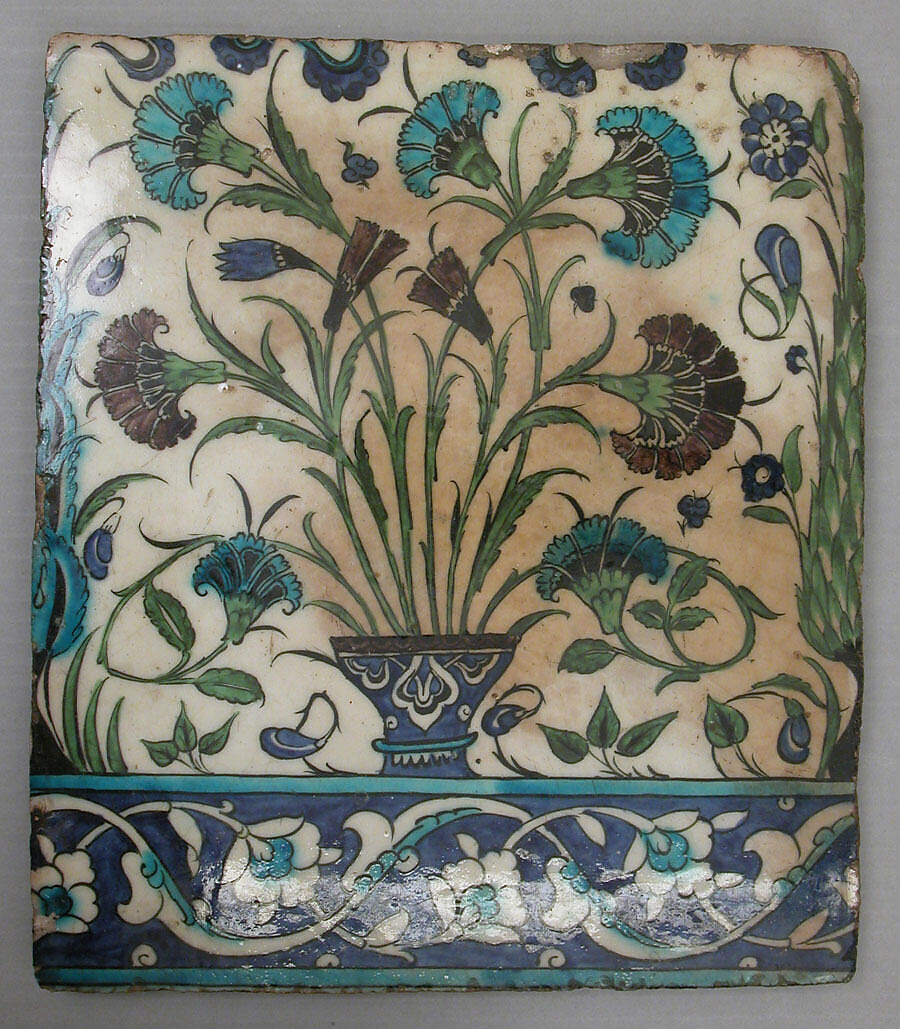 Tile, Stonepaste; painted and glazed