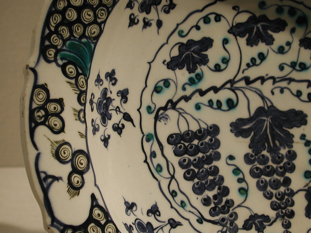 Plate with Grapes, Stonepaste; polychrome painted under transparent glaze