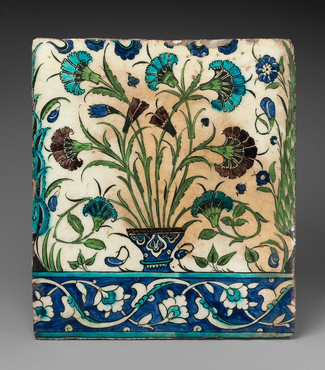 Tile, Stonepaste; painted and glazed 