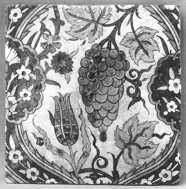 Tile, Stonepaste; painted and glazed