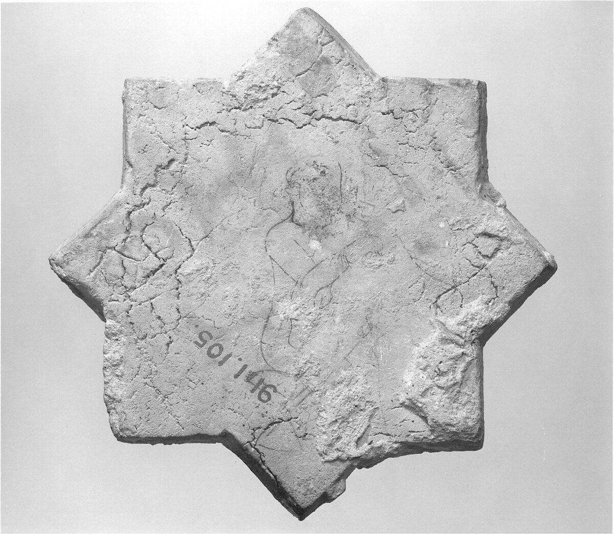 Star-Shaped Tile, Stonepaste; luster-painted on opaque white glaze
