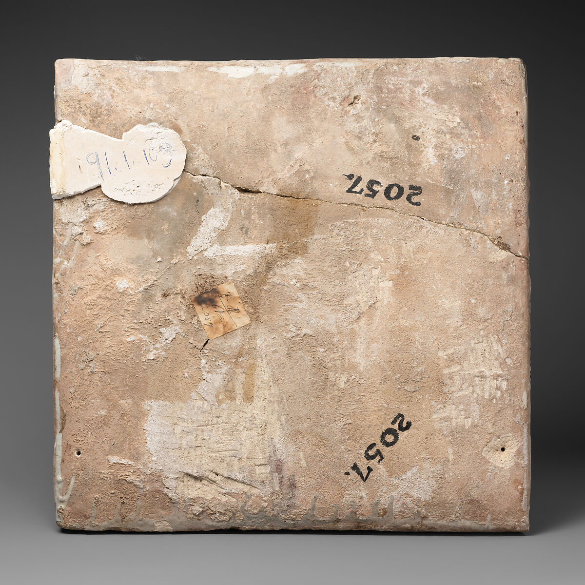 Tile from a Frieze, Stonepaste; overglaze luster-painted, molded