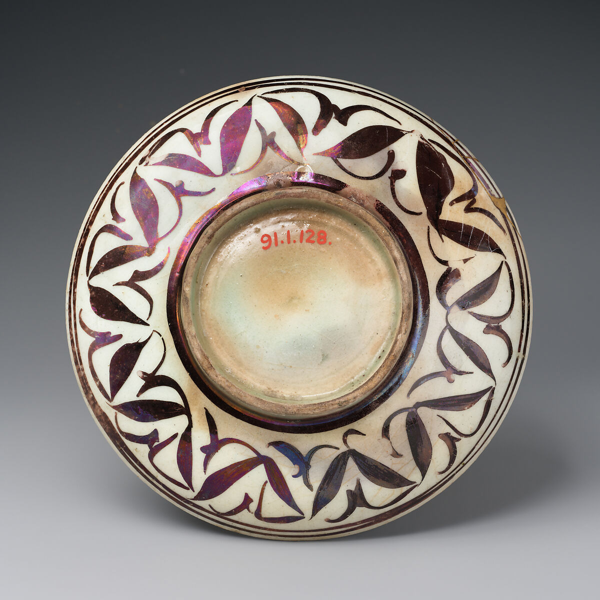 Dish, Stonepaste; luster-painted on opaque white glaze under transparent colorless glaze