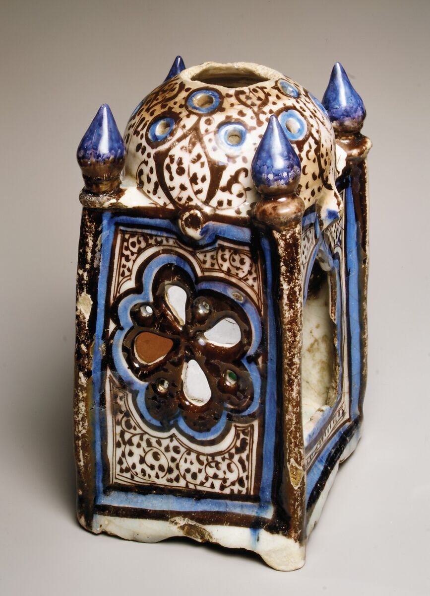 Ceramic Lantern, Stonepaste; underglaze-painted in blue, luster-painted on transparent glaze